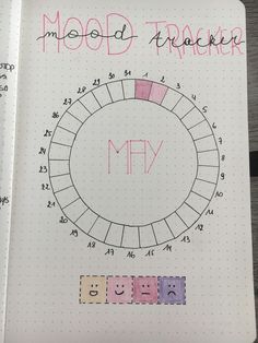 a notebook with some writing on it that says mood trackerr and the words m & y