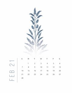 a calendar with a plant drawn on it's front page, and the date in the middle