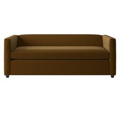 a brown couch sitting on top of a white floor