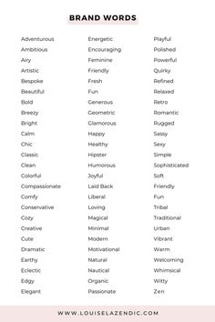 the words that are used to describe different types of words