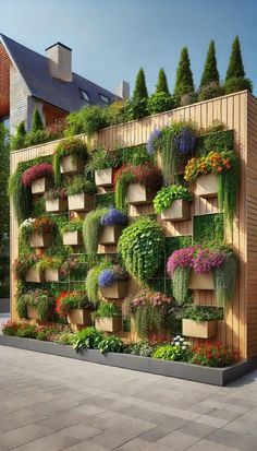 an outdoor garden wall with plants growing on it