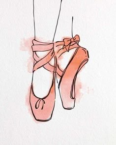 a drawing of a ballerina's shoe with a pink ribbon tied around it