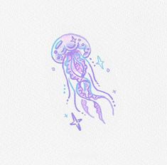 a drawing of a jellyfish in pastel colors on a white background with stars