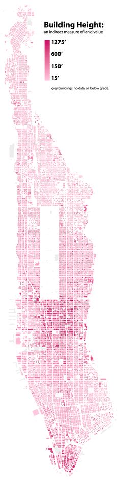 a map with the words building heights in pink