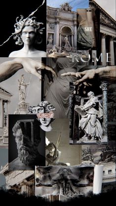 the collage has many different pictures and words on it, including an image of a woman's face