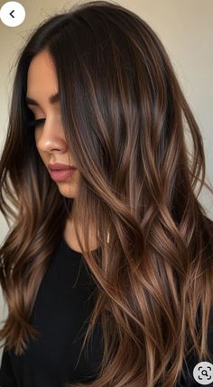 Hair Dye Balayage Dark Brown, Brown Hair And Caramel Balayage, Haircut With Hair Color, Dark Hair Brown Balayage, Dark Color With Highlights, Dark Caramel Hair With Highlights, Dark Brown Hair Dye Ideas Ombre, Brunette Balayage Caramel Highlights, Hair Balayage Dark