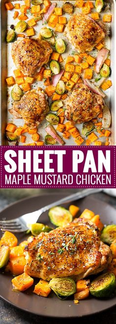 sheet pan maple mustard chicken with zucchini, squash and carrots on the side