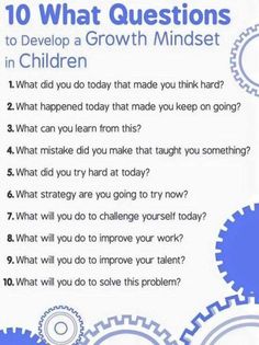 a blue and white poster with the words 10 what questions to do in children's growth minds