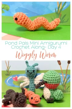 crochet amigurmi worms are featured on this page