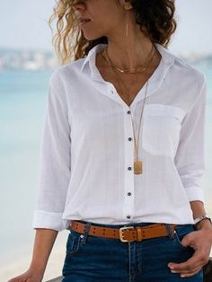 Comfy Casual Summer Outfits, Mexico Shirts, Mode Tips, Women Blouses Fashion, Plain Blouse, Chic Blouses, Sleeves Clothing, Elegant Shirt, Blouse Outfit