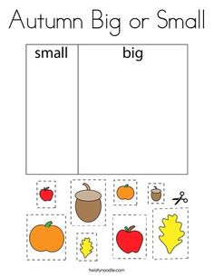 an autumn big or small worksheet with pictures to help students learn how to write and