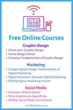 a poster with the words free online courses and other things to do in front of it