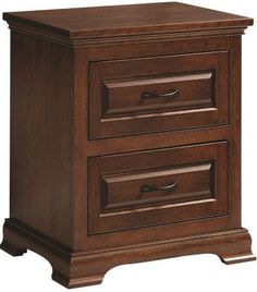 a brown wooden nightstand with two drawers