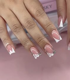 Nails With Bow Design, Press On Nails Square, Ballet Nails, Girly Acrylic, Manicure Tips, Nail Type, Girly Acrylic Nails, Glow Nails