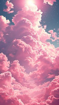 the sky is filled with pink clouds and stars