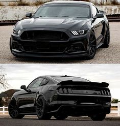 two different views of the same black mustang