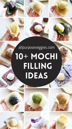 the top ten mochi filling ideas are shown in this collage with text overlay