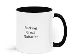 Guitarist Coffee Mug gift for Band Mate or musician - choose your colour from two tone white and.... blue, Black, Pink, Green, Orange, yellow, red. Glitter mugs in Purple and blue. Coffee Mug Display, Coffee Mug Quotes, 50th Birthday Cards