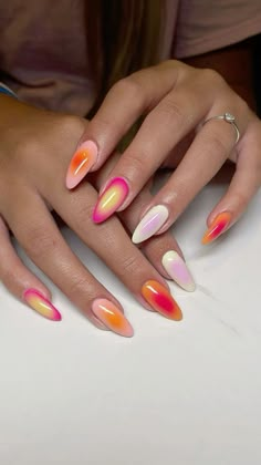 Aesthetic Nail Art, Coquette Nail, Aruba Vacation, Sunset Nails, Aesthetic Nail, Airbrush Nails, Girly Acrylic Nails