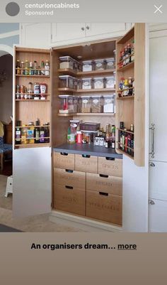 an open pantry with lots of food in it