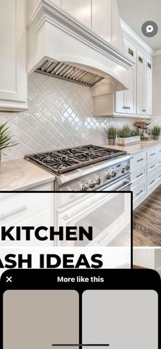 the kitchen has white cabinets and gray counter tops with text overlay that reads, kitchen wash ideas more like this