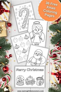 christmas coloring pages for kids to print and color with the text merry christmas on them