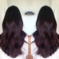 Glossy Plum Hair, Dark Hair With Purple Undertones, Brown Hair With Purple Undertones, Deep Plum Hair Color, Blackberry Hair Color Dark, Plum Burgundy Hair, Plum Hair Color, Pelo Color Vino, Hair Color Plum