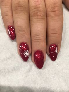 Acrylic nails with Christmas nailart to get us in the festive spirit. Call us on 016016016. Red Nails Festive, Sparkly Red Nails With Snowflake, Red Glitter Snowflake Nails, Christmas Biab Nails Red, Red With Snowflake Nails, Red And Silver Chrome Nails, Burgundy Christmas Nail Ideas, Red Snowflake Nails Acrylic, Christmas Nails Red Sparkle