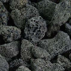 some black rocks with holes in them