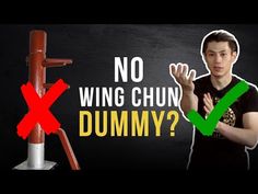 a man standing in front of a blackboard with the words'no wing chun dummy? '