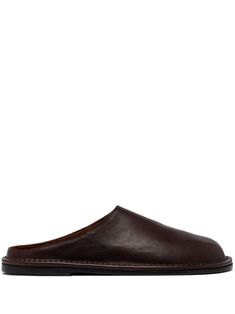 ebony brown calf leather slip-on style round toe branded leather insole flat rubber sole Toe Slippers, Suede Slippers, Balenciaga Track, Leather Slippers, Balenciaga Triple S, Slides Shoes, Slipper Shoes, Derby Shoes, Espadrille Shoes