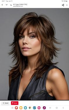 Choppy Hairstyles Medium, Shag Hairstyles Medium No Bangs, Long Shag With Curtain Bangs, Medium Hair Haircuts, Easy Shoulder Length Hairstyles, Bangs For Older Women, Medium Hair Hairstyles, Create Pin, Medium Shag Hairstyles