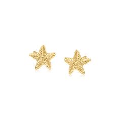 Ross-Simons - Child's 14kt Yellow Gold Starfish Stud Earrings. Cute baby starfish make a darling summertime accessory for your little girl. Highly detailed and set in 14kt yellow gold. Pierced screw, 14kt yellow gold starfish stud earrings. Preppy Stud Earrings, Gold Star Earrings For Summer, Gold Starfish Earrings For Beach, Gold Starfish Charm Drop Earrings, Gold Starfish Earrings, Ocean-inspired Starfish Yellow Gold Jewelry, Yellow Gold Starfish Earrings With Starfish Charm, Baby Starfish, Gold Nickel-free Starfish Earrings