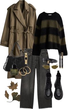 Stay cozy and chic on a windy fall day with this effortless, casual outfit. 🍁   An olive green trench coat layered over an oversized sweater pairs perfectly with baggy jeans for a relaxed vibe.   Ideal for sipping coffee and reading a book in a small café.  #FallOutfit #Trends2024 #OliveGreen #MinimalisticStyle #TrenchCoat #OversizedSweater #BaggyJeans #CasualFashion #WindyDayLook #CoffeeAndBooks #CafeVibes #FallFashionInspo Windy Fall Day Outfit, Olive Green Sweater Outfit, Oversized Trench Coat Outfits, Windy Day Outfit, Olive Green Trench Coat, Green Sweater Outfit, Coffee And Reading, Olive Coat, Green Trench Coat