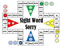 the sight word sorry game is shown with four different colors and three words on it