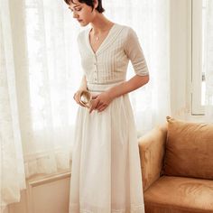 Beautiful Vintage Style Dress 100%Cotton Simple Retro, White Midi, Cotton Midi Dress, Vintage Style Dresses, Moda Vintage, Look Vintage, Fall Fashion Trends, White Midi Dress, Tea Dress