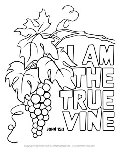 a coloring page with the words i am the true vine and grapes in black and white