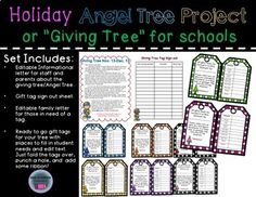 holiday angel tree project or giving tree for schools set includes information about the giving tree