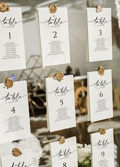 the table numbers are displayed on white cards