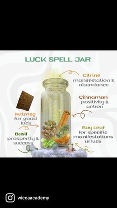 Healing Spells For Others Health, Healing Spell Jars Recipes, Luck Spell Jar, Luck Spell, Happiness Spell, Witches Jar, Magic Kitchen