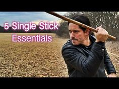 a man holding a baseball bat over his shoulder with the words 5 single stick essentials