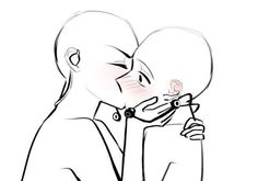 a drawing of a woman kissing a man's face with her hand on his cheek