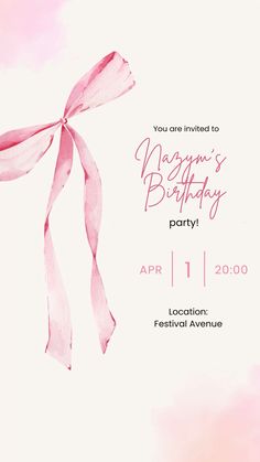 an elegant birthday party with pink watercolor paint and ribbon on the back of it