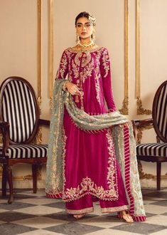 Malangi Fashion Dress try to make sure you have the best experience while selecting and buying your favourite Pakistani and Indian Outfits for any occasion like barat, walima, mehndi, nikkah, dholki, mayu, sangeet, engagement or reception guest party wear in different style dress of salwar kameez, maxi peshwas, gown, saree, lehenga, sharara or ghararara color: pink Fabric Details: silk handmade embroidery kameez front silk handmade embroidery kameez back Zari Net embroidery dupatta Silk trouser Mehndi Suit, Embroidery Clothes, Eid Party, Pakistani Wedding Dress, Pakistani Bridal Dresses, Pakistani Wedding Dresses, Pakistani Bridal Wear, Embroidery Suits