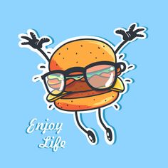 an image of a hamburger with glasses on it's face and the words enjoy life written