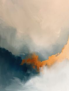 an abstract painting with orange and blue colors