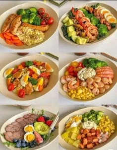 six pictures of different types of food in bowls