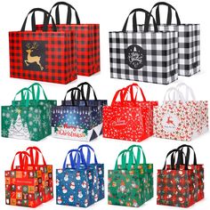 PRICES MAY VARY. PACKAGE INCLUDES - 20 pack assorted sizes christmas gift bags 3 sizes: 4 Large (16.9*12.6*6.8 inches), 8 Medium (12.2" x 9.8" x 6.7"inches), 8 Small (9"x 8.5"x5.6" inches).. sufficient to meet your holiday packing needs. HIGH QUALITY – non-woven fabric gift bags is more durable than paper gift bags, them extra carrying capacity and a longer life, and covers the surface with a layer of bright film to keep the color bright and waterproof, easy to clean. Child Safe, Non-Toxic. PRAC Xmas Party Favors, Christmas Treat Bags, Holiday Packing, Christmas Tote Bags, Gift Wrapper, Christmas Tote, Christmas Party Supplies, Christmas Gift Bags, Paper Gift Bags