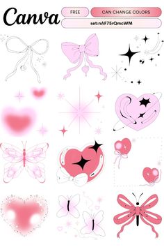 an image of pink and black hearts, butterflies and stars on white paper with the words can