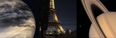 two pictures of the earth and some other things in the sky, including an image of the eiffel tower